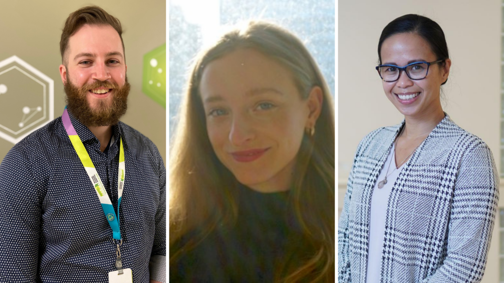 A collage of the three people involved in the Best Practice Spotlight Organization Fellowship: from left to right, Kiel Ferguson, Frances Montemurro and Jennifer Reguindin.