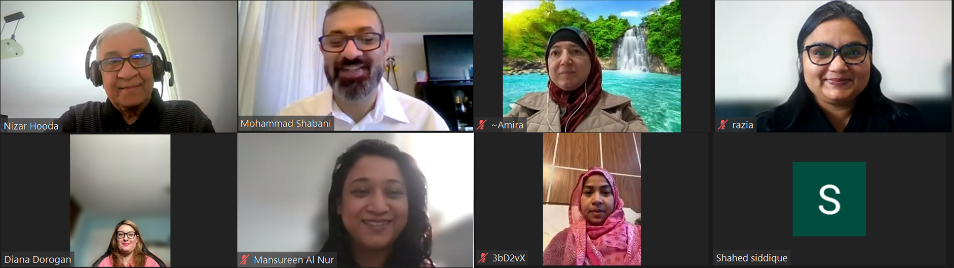 A screenshot of a Zoom meeting with people smiling